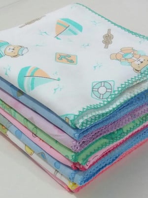Kit 12 cueiro flanelado estampado com croche -