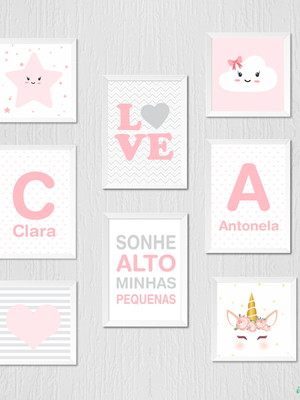Quadro nome, estrela, nuvem, unicórnio ,sonhe alto, love