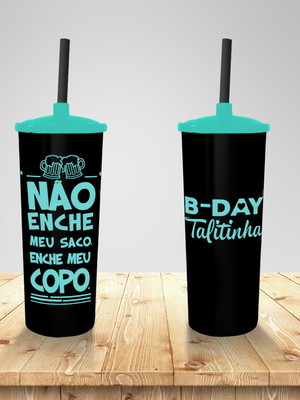 Copo long drink tampa e canudo aniversario