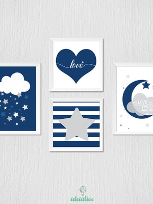 Quadro nuvem, coração, estrela, lua