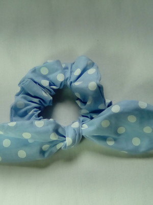 Scrunchie laço folha poa azul bebe