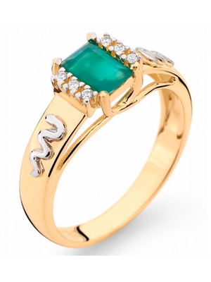 Anel de formatura pedra esmeralda com diamantes ouro 18k