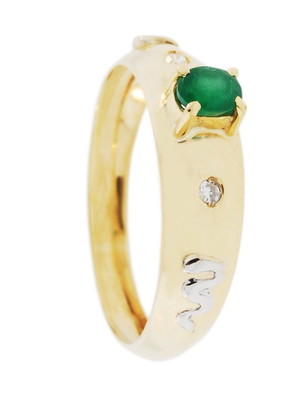 Anel de formatura pedra esmeralda com diamantes ouro 18k