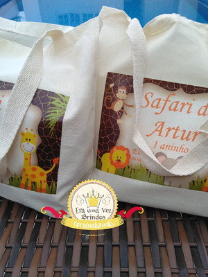 Sacola safari personalizada lembrancinha aniversário 30x30cm