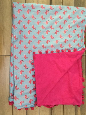 Canga atoalhada pompom flamingo rosa