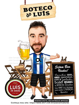Caricatura convite aniversário bebendo cerveja boteco bar