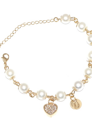 5 pulseiras madrinha perola com inicial folheado a ouro 18k