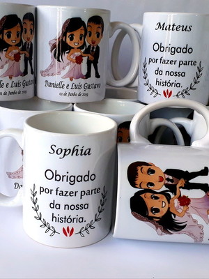 Caneca porcelana personalizada casamento padrinhos madrinhas