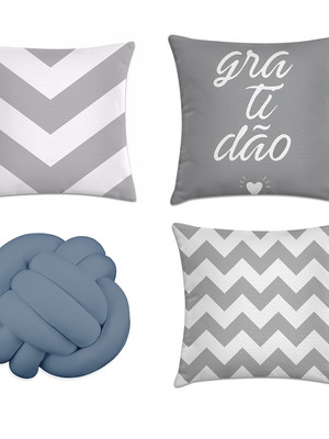 Kit 3 capas almofadas cinza + 1 almofada nó