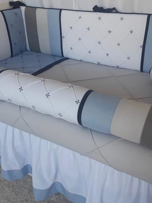 Kit berço nervurado azul cinza branco j 6 pç.