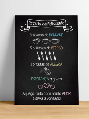 Placa decorativa receita da felicidade