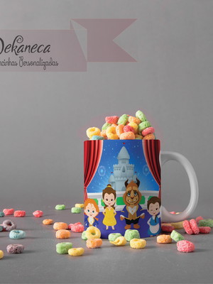 Caneca de polímero personalizada de a bela e a fera