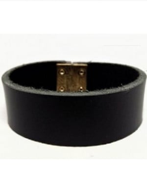 Pulseira bracelete em couro preto com fecho magnético