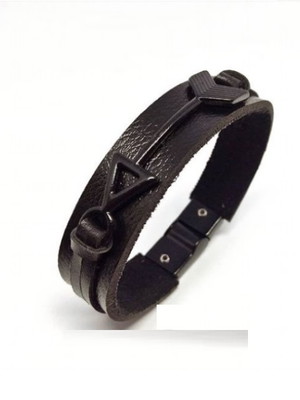 Pulseira em couro preto com entremeio flecha black fecho imã