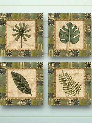 4 quadros decorativos folhas tropicais