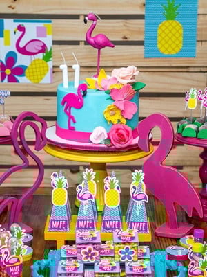 Kit festa flamingo abacaxi tropical 102 itens
