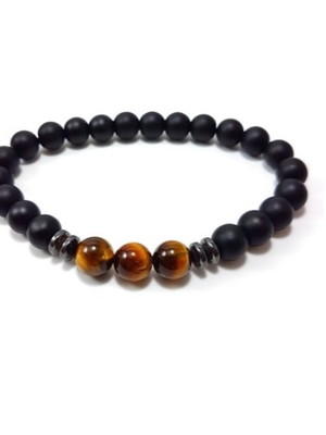 Pulseira pedras naturais ônix matte olho de tigre e hematita