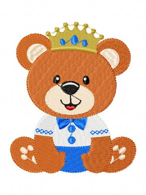 Matriz bordado urso sentado com coroa agulha feliz matrizes