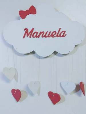 Nuvem com luz de led e nome manuela porta de maternidade