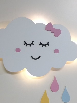 Nuvem com luz de led e rostinho decoração porta maternidade