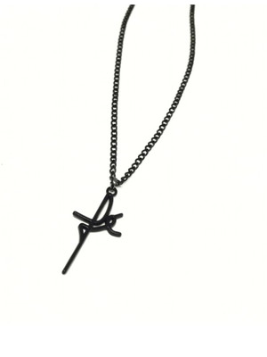 Colar masculino longo corrente com pingente fé preto black