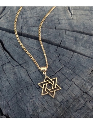 Colar masculino longo com pingente estrela de davi banhado