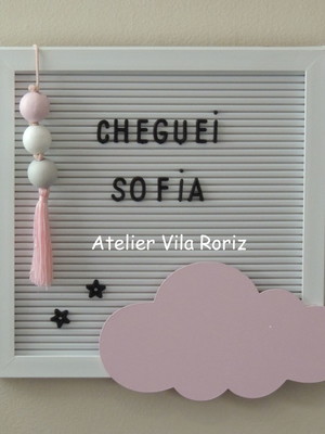 Quadro porta maternidade letter board nuvem rosa p!!
