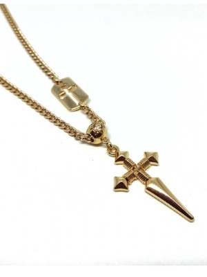Colar masculino longo com pingente cruz medieval banho ouro