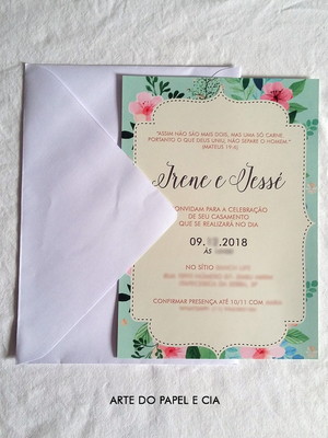 A17: convite de casamento menta e pêssego com envelope