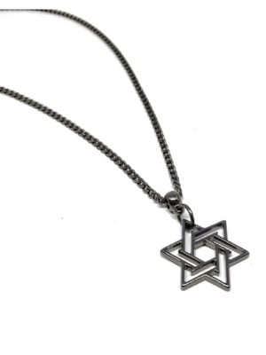 Colar masculino longo pingente estrela de davi banho grafite