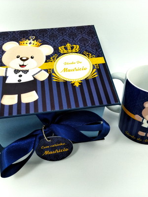 Convite para padrinhos de batizado caixa urso principe