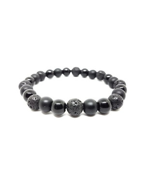 Pulseira em pedras naturais vulcânica e ônix