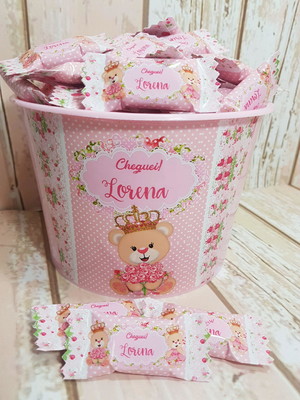 Kit 1 balde com 100 balas ursinha princesa