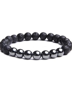 Pulseira em pedras naturais vulcânica e hematita