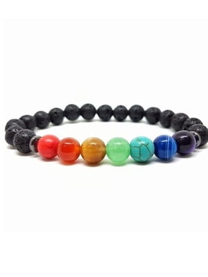 Pulseira dos 7 chakras em pedras naturais pedra vulcânica