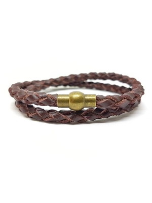 Pulseira em couro trançado marrom com fecho magnético