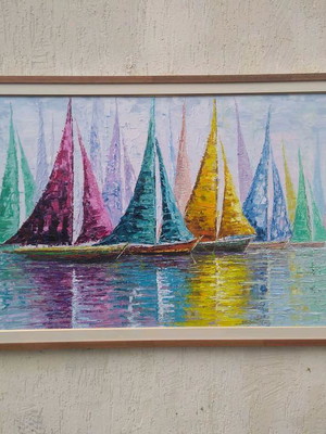 Quadro abstrato moderno barcos