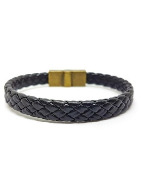 Pulseira em couro trançado preto com fecho magnético