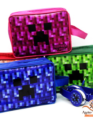 Necessaire com fone de ouvido minecraf
