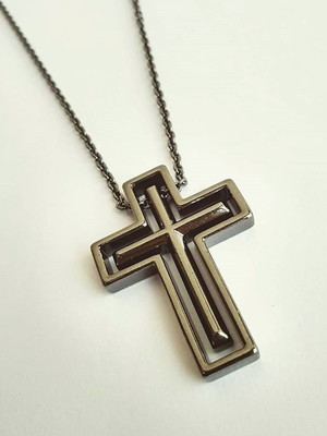 Colar masculino com pingente cruz jesus cristo grafite longo