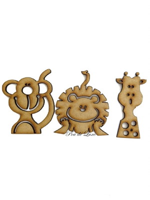Aplique recorte animais safari mdf cru para artesanato