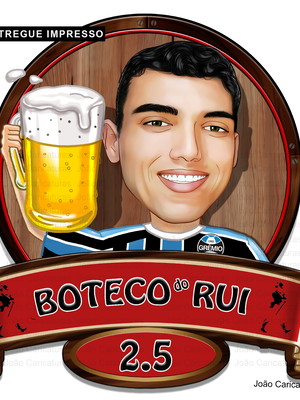 Linda caricatura aniversario festa boteco chopp mão madeira