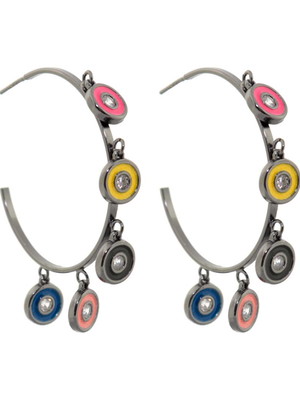Brinco de argola círculo colors esmaltados ródio negro