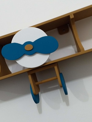 Avião prateleira de parede quarto bebe marrom e azul