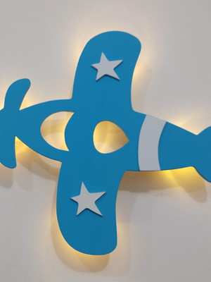Avião com luz de led enfeite porta maternidade quarto bebe