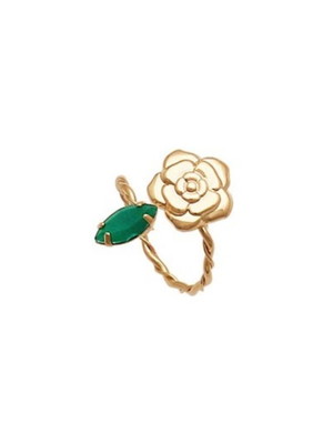 Anel regulagem com fio torcido com rosa e folha pedra