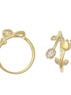 Anel regulagem com botões de rosa com zirconia