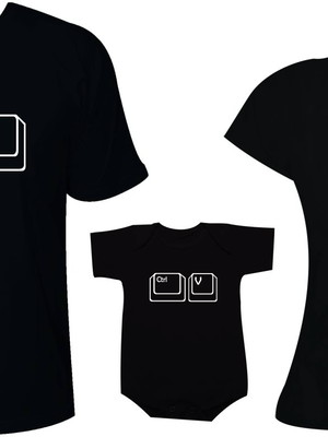 Kit família camisetas ctrl c ctrl v teclas