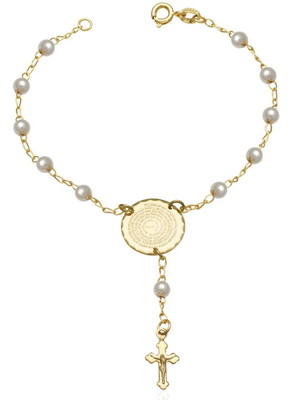 Pulseira terço de mão com pai nosso e cruz pendurada