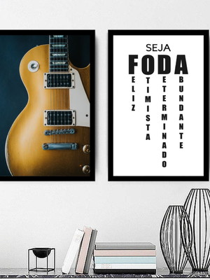 Quadro decorativo frases instrumento musical com moldura